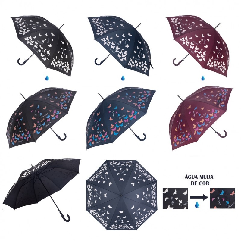 GUARDA CHUVA LONGO MUDA DE COR MODELO BORBOLETAS 60CM REF: AP1810 GUARDA CHUVA LONGO MUDA DE COR MODELO BORBOLETAS 60CM REF: AP1810