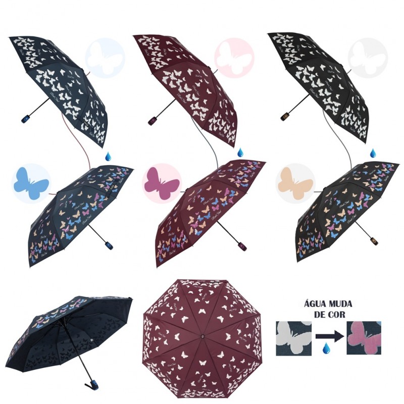 GUARDA CHUVA DOBRÁVEL MUDA DE COR MODELO BORBOLETAS REF: AP3810A GUARDA CHUVA DOBRÁVEL MUDA DE COR MODELO BORBOLETAS REF: AP3810A