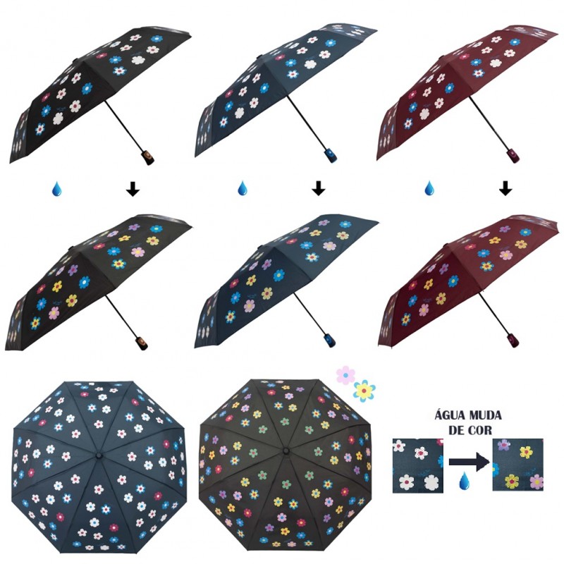 GUARDA CHUVA DOBRÁVEL MUDA DE COR MODELO FLORES REF: AP3811A GUARDA CHUVA DOBRÁVEL MUDA DE COR MODELO FLORES REF: AP3811A