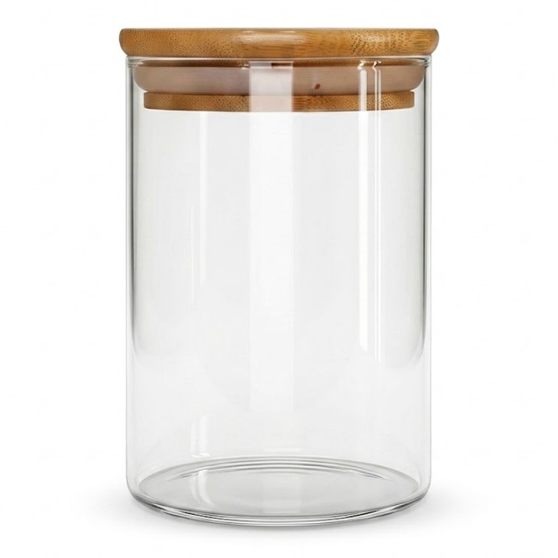 POTE DE VIDRO COM TAMPA DE BAMBU 550ML REF: APP1010 POTE DE VIDRO COM TAMPA DE BAMBU 550ML REF: APP1010