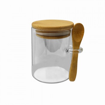 POTE DE VIDRO COM TAMPA EM BAMBU 250ML REF: APPS658 POTE DE VIDRO COM TAMPA EM BAMBU 250ML REF: APPS658