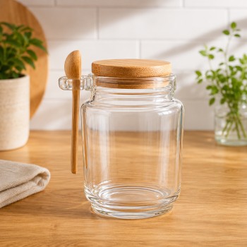 POTE DE VIDRO COM COLHER DOSADORA E TAMPA EM CORTIÇA 255ML REF: APSZB001 POTE DE VIDRO COM COLHER DOSADORA E TAMPA EM CORTIÇA 255ML REF: APSZB001