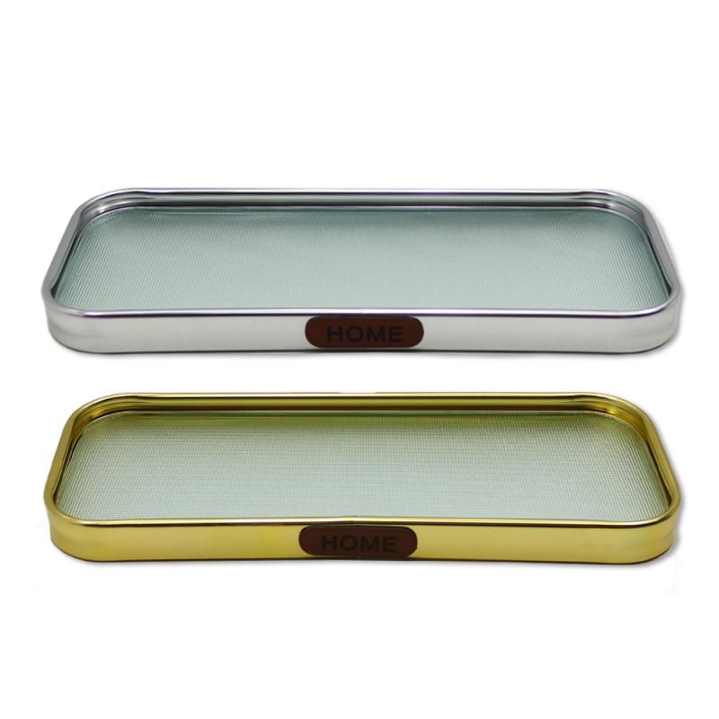 BANDEJA DECORATIVA EM VIDRO COM BORDAS METALIZADA REF: AP6882-71 BANDEJA DECORATIVA EM VIDRO COM BORDAS METALIZADA REF: AP6882-71