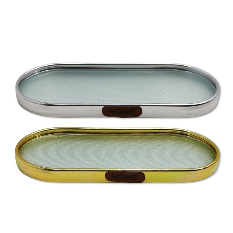 BANDEJA DECORATIVA EM VIDRO COM BORDAS METALIZADA REF: AP6882-73 BANDEJA DECORATIVA EM VIDRO COM BORDAS METALIZADA REF: AP6882-73