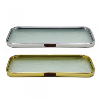 BANDEJA DECORATIVA EM VIDRO COM BORDAS METALIZADA REF: AP6882-75 BANDEJA DECORATIVA EM VIDRO COM BORDAS METALIZADA REF: AP6882-75
