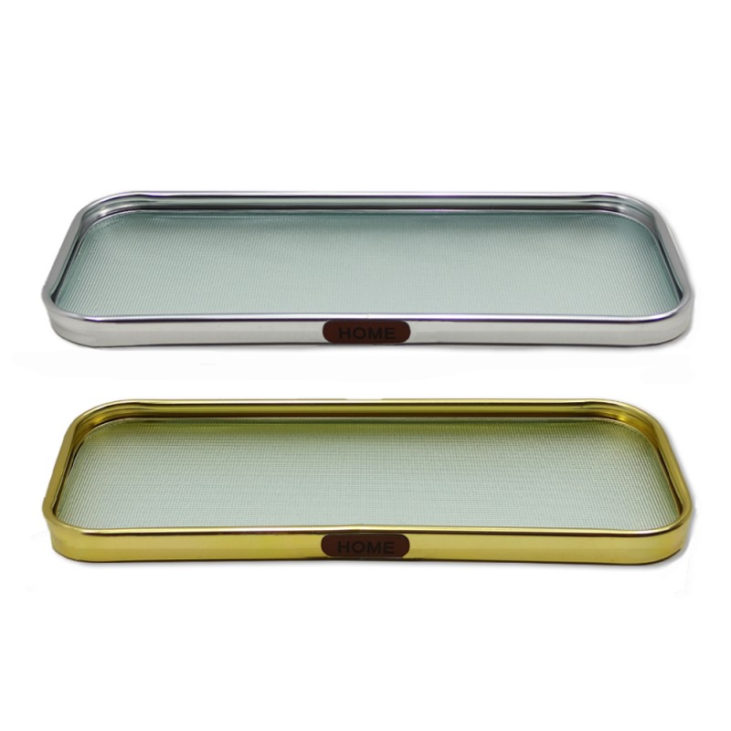 BANDEJA DECORATIVA EM VIDRO COM BORDAS METALIZADA REF: AP6882-75 BANDEJA DECORATIVA EM VIDRO COM BORDAS METALIZADA REF: AP6882-75