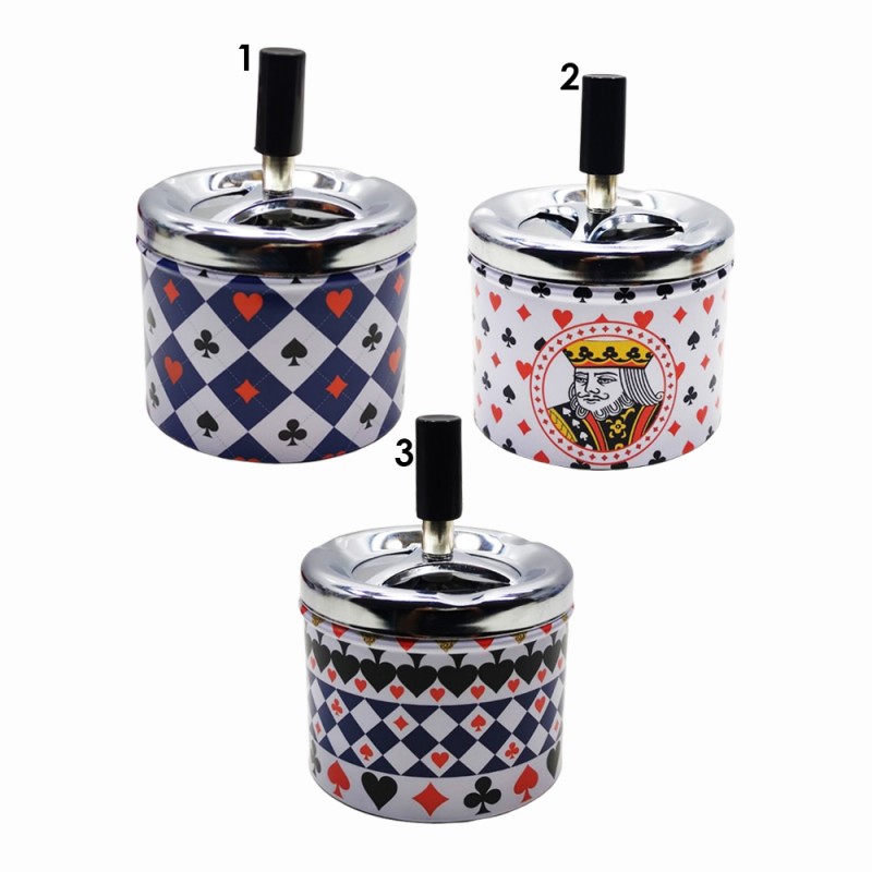 CINZEIRO DE MESA REDONDO EM METAL ESTAMPADO COM TAMPA GIRATORIA REF: AP35379R-3