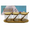 KIT DE 3 POTES PORTA CONDIMENTO DE VIDRO CONTENDO TAMPA E BASE EM BAMBU: APW88-3 KIT DE 3 POTES PORTA CONDIMENTO DE VIDRO CONTENDO TAMPA E BASE EM BAMBU: APW88-3