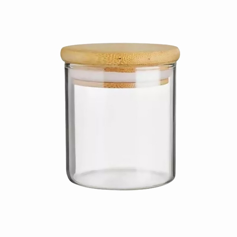 POTE DE VIDRO COM TAMPA EM BAMBU 195ML REF: APP6080 POTE DE VIDRO COM TAMPA EM BAMBU 195ML REF: APP6080