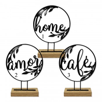 PLACA DECORATIVA DE MESA EM MADEIRA E METAL REF: APRL004BK PLACA DECORATIVA DE MESA EM MADEIRA E METAL REF: APRL004BK