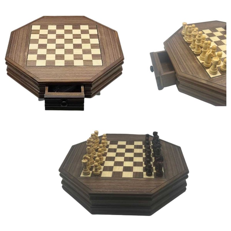 TABULEIRO OCTOGONAL DE XADREZ COM GAVETA 32PÇS EM MADEIRA MDF REF: APBB355 TABULEIRO OCTOGONAL DE XADREZ COM GAVETA 32PÇS EM MADEIRA MDF REF: APBB355