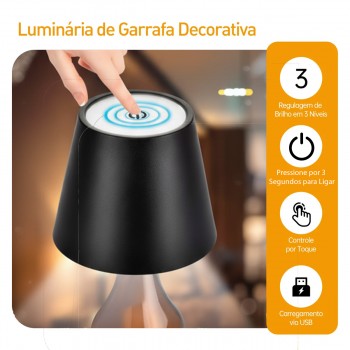 LUMINÁRIA DECORATIVA LED COM ENCAIXE PARA GARRAFA EM METAL E PLÁSTICO REF: APB06L-BL LUMINÁRIA DECORATIVA LED COM ENCAIXE PARA GARRAFA EM METAL E PLÁSTICO REF: APB06L-BL