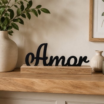 ENFEITE DECORATIVO DE MESA DE MADEIRA MODELO AMOR REF: AP61702A