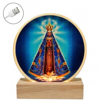 LUMINÁRIA DE MESA DE VIDRO COM BASE DE MADEIRA VIA USB REF: AP7814Y02