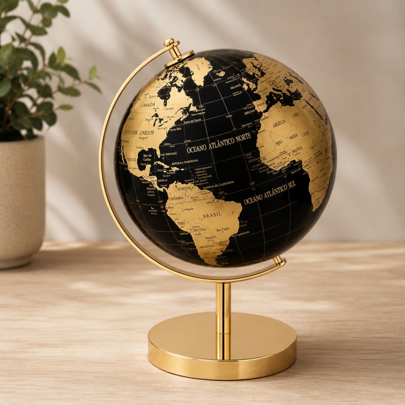 ENFEITE DE MESA MODELO GLOBO TERRESTRE DE METAL E PLÁSTICO REF: AP142AY4-G ENFEITE DE MESA MODELO GLOBO TERRESTRE DE METAL E PLÁSTICO REF: AP142AY4-G