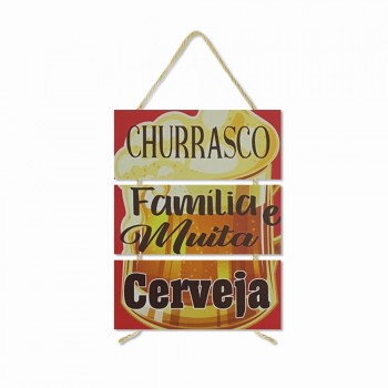 PLACA DE CORDA MODELO CHURRASCO FAMÍLIA COM 3 FRASES REF: JPL2162 PLACA DE CORDA MODELO CHURRASCO FAMÍLIA COM 3 FRASES REF: JPL2162