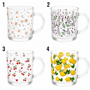 CANECA DE VIDRO ESTAMPADA 230ML REF: 7387