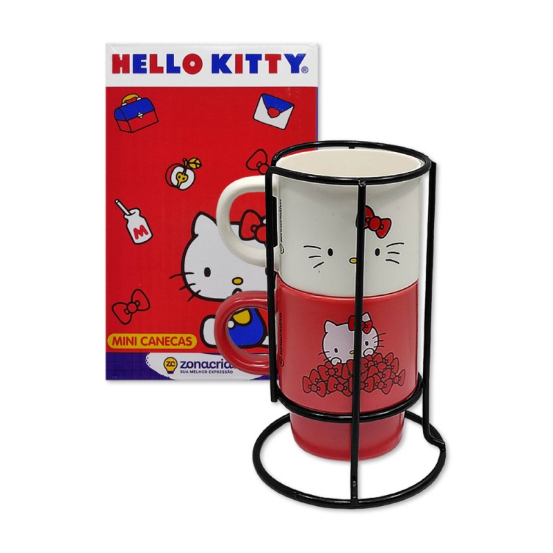 KIT 2 CANECAS EMPILHÁVEIS MODELO HELLO KITTY EM CERÂMICA 150ML REF: 10025911 KIT 2 CANECAS EMPILHÁVEIS MODELO HELLO KITTY EM CERÂMICA 150ML REF: 10025911