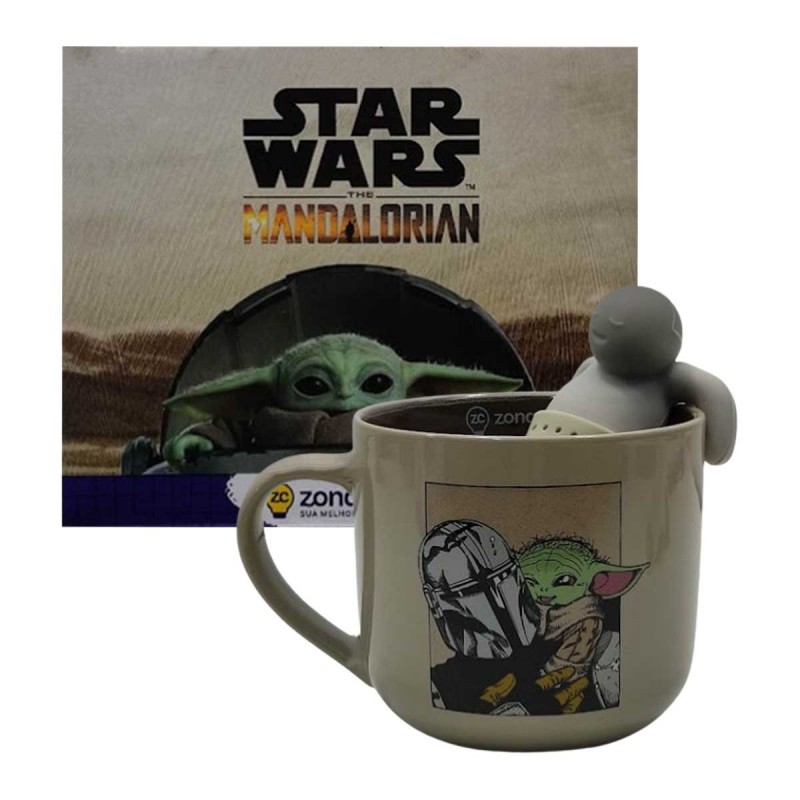 CANECA COM INFUSOR MODELO MANDALORIAN BABY YODA EM CERÂMICA 350ML REF: 10025929 CANECA COM INFUSOR MODELO MANDALORIAN BABY YODA EM CERÂMICA 350ML REF: 10025929
