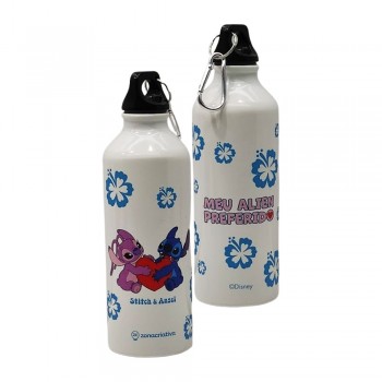 GARRAFA MOSQUETÃO MODELO STITCH NAMORADOS EM ALUMÍNIO 500ML REF: 10073259 GARRAFA MOSQUETÃO MODELO STITCH NAMORADOS EM ALUMÍNIO 500ML REF: 10073259