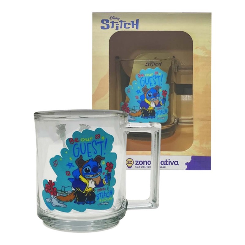 CANECA VENEZA MODELO STITCH BELA E A FERA EM VIDRO 250ML REF: CANECA VENEZA MODELO STITCH BELA E A FERA EM VIDRO 250ML REF: